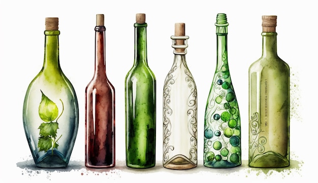 Una bottiglia di vino con una bottiglia verde e una bottiglia verde con un messaggio al centro.