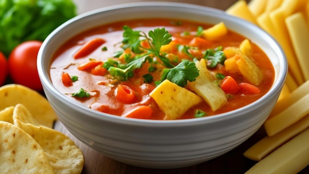 Una buona ciotola di zuppa con un lato di cracker croccanti