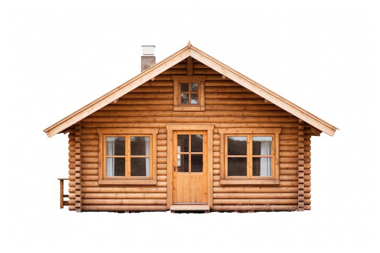 Foto una cabina di legno con una finestra che è dipinta sulla parte anteriore