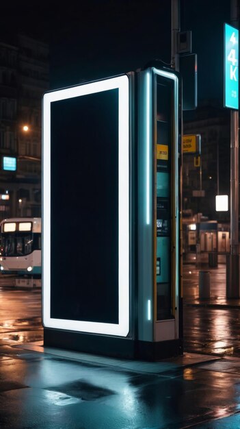 Una cabina telefonica pubblica in una strada della città di notte