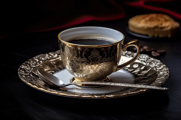 Una calda tazza di caffè elegantemente servita