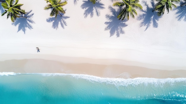 Una calma immagine aerea minimalista che mostra una spiaggia tropicale incontaminata