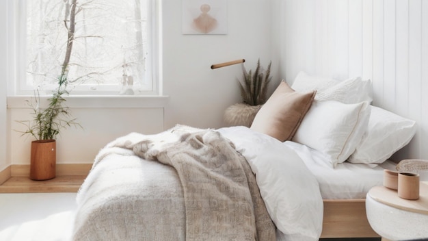 Una camera da letto accogliente con un tocco scandinavo con un design minimalista e texture naturali calde