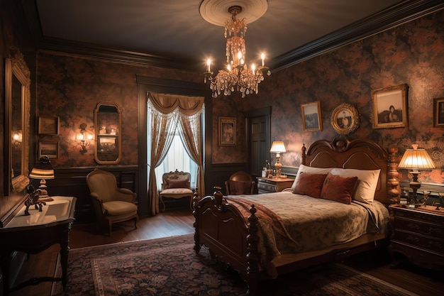 Una camera da letto classica con un lussuoso letto matrimoniale