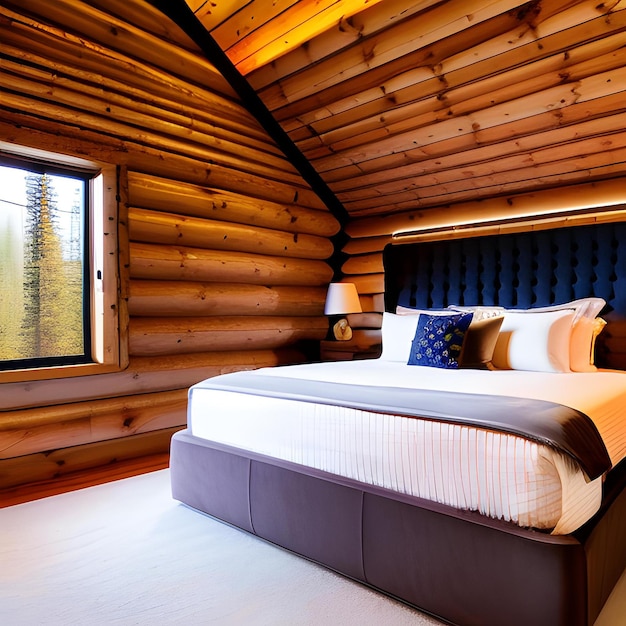Una camera da letto con una parete in legno che ospita un grande letto.