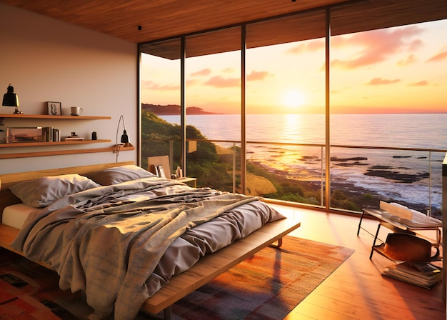 Una camera da letto con vista sull'oceano