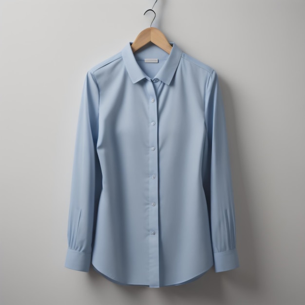 una camicia blu appesa a una gruccia con una camicia blu appesa sopra.