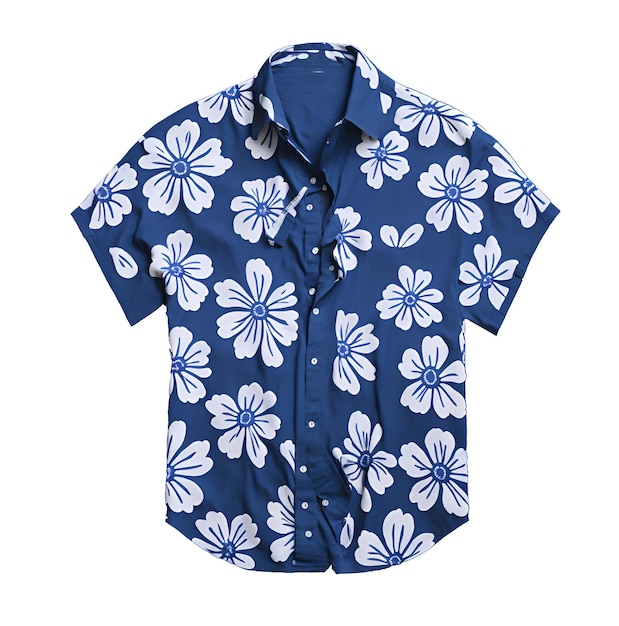 Una camicia blu con fiori bianchi e blu