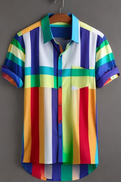 Una camicia con una striscia colorata con un uomo