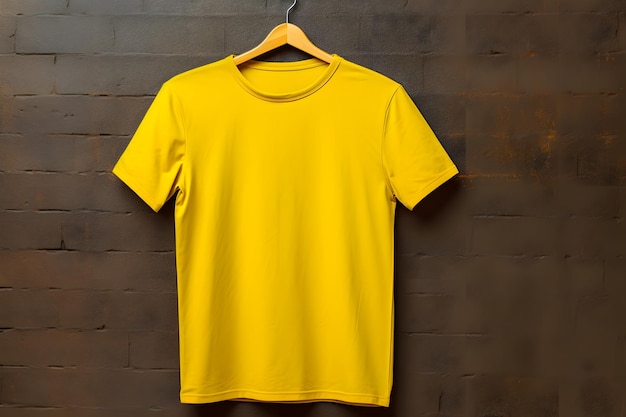 una camicia gialla con la parola t-shirt su di essa