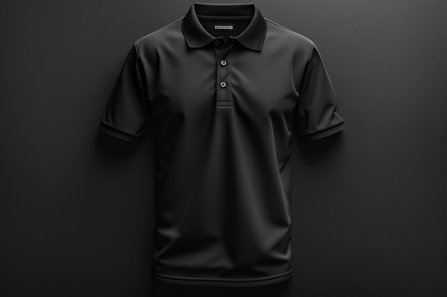 una camicia polo nera con un collare nero e un logo bianco sulla parte anteriore