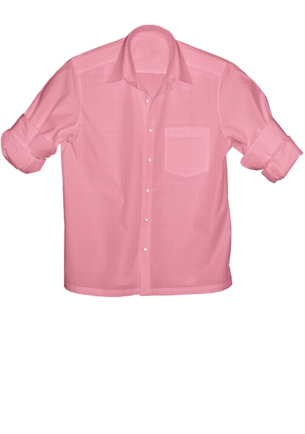 Una camicia rosa con colletto bianco e bottoni rosa.