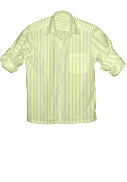 Una camicia verde con colletto bianco e bottoni blu.