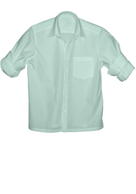 Una camicia verde con colletto bianco e bottoni blu.