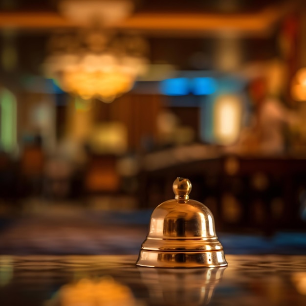 Una campana d'oro si trova su un tavolo in un bar.