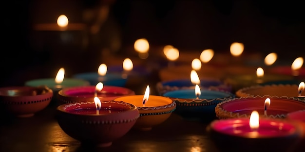 Una candela con sopra la parola diwali