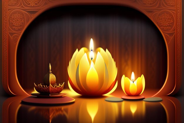Una candela e una candela su un tavolo di legno