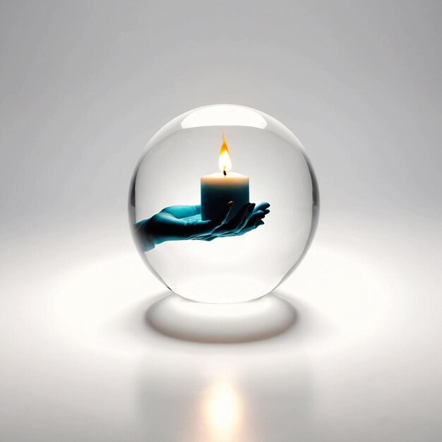 una candela in una palla di vetro con una candela dentro