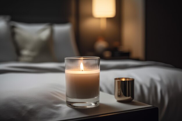 Una candela profumata in una moderna camera da letto generata dall'intelligenza artificiale