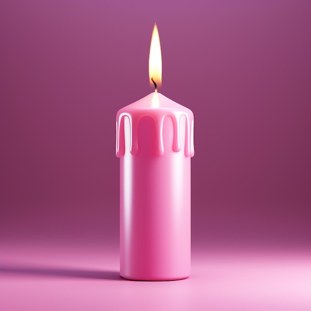 una candela rosa con una fiamma