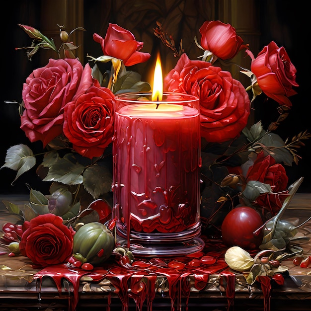 una candela rossa con una candela al centro