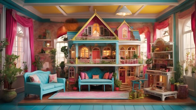 Una capricciosa casa di bambole colorata con dettagli intricati generati da Ai