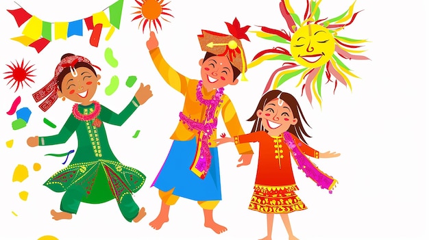 Una caricatura carinosa di una famiglia nepalese