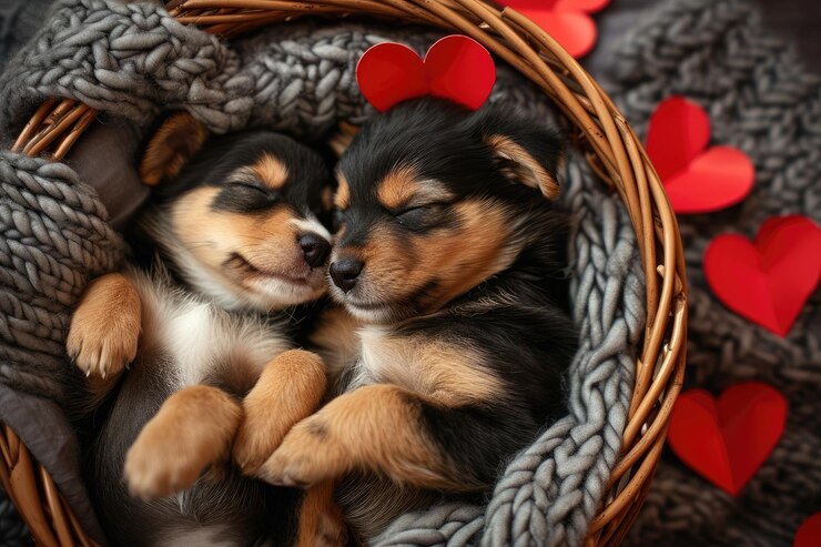 Foto una carina coppia di cuccioli innamorati il giorno di san valentino pragma