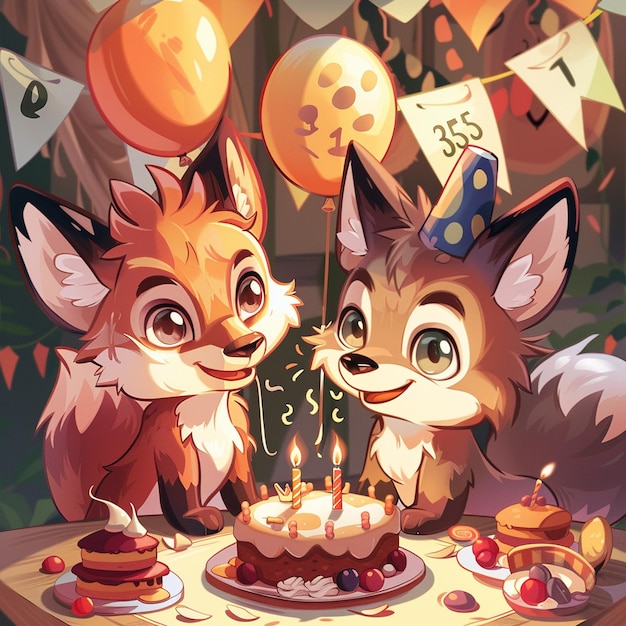 Una carina di volpe e lupo per festeggiare il compleanno.
