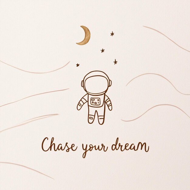 Una carina illustrazione di Doodle di un astronauta con parole di motivazione su uno sfondo pastello e acquerello