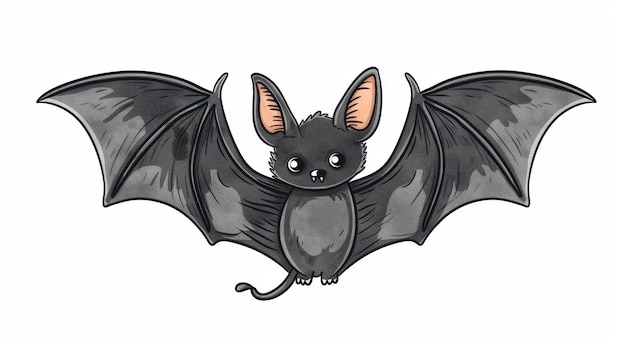 Una carina illustrazione di un pipistrello che spalanca le ali in formato moderno L'illustrazione è isolata su bianco per essere utilizzata come parte di una carta di Halloween