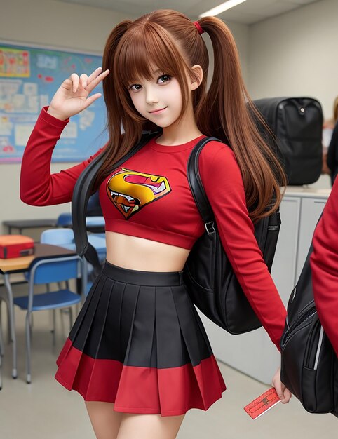 Una carina ragazza di anime con un vestito rosso Foto generata da Ai