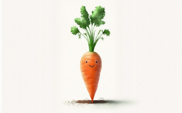 una carota disegnata su sfondo bianco illustrazioni di verdure verdi ad acquerello ai generate