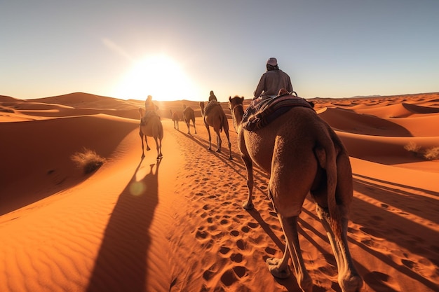 una carovana di cammelli che attraversa il deserto