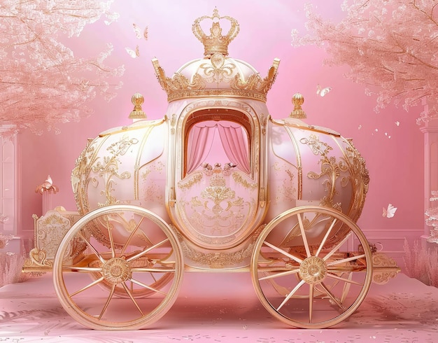 una carrozza rosa e dorata con le parole " la regina " sopra