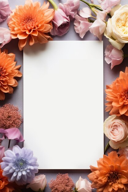 Una carta bianca ornata da affascinanti fiori e delicate decorazioni Generative Ai