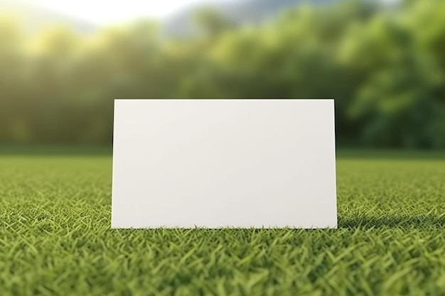 una carta bianca su un prato verde con alberi sullo sfondo