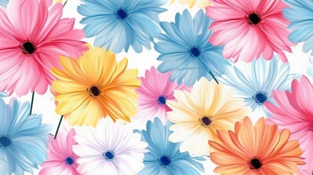 Una carta da parati a fiori colorati con su scritto "primavera".