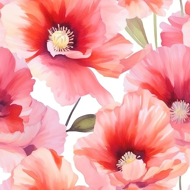 Una carta da parati a fiori rosa dipinta a mano con acquerelli.