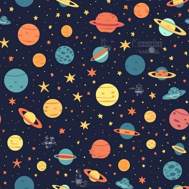 Una carta da parati a tema spaziale con pianeti e stelle.
