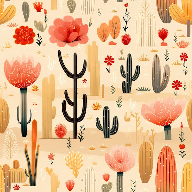 una carta da parati colorata con cactus e fiori