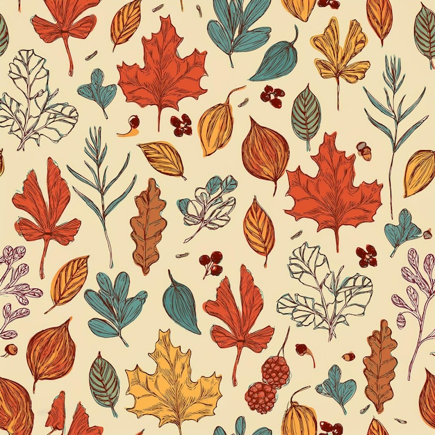 una carta da parati con foglie d'autunno e bacche
