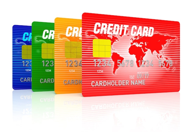 Una carta di credito blu con rendering 3D con cassaforte