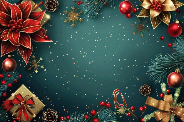 una carta di Natale con una decorazione di Natale e decorazioni