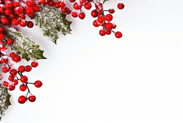 una carta di Natale vuota con bacche rosse e foglie di pino