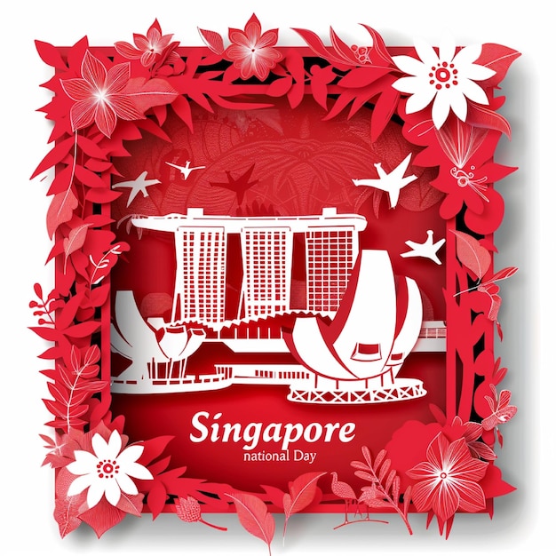 una carta fotografica rossa e bianca tagliata la giornata internazionale di Singapore