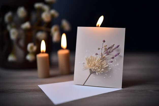 Una carta illuminata con sopra un fiore