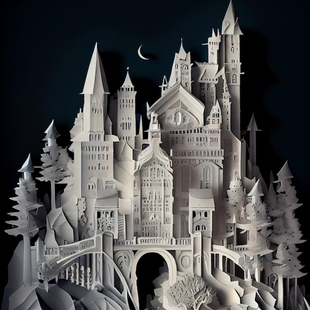 Una carta ritagliata da un castello con una luna in cima.