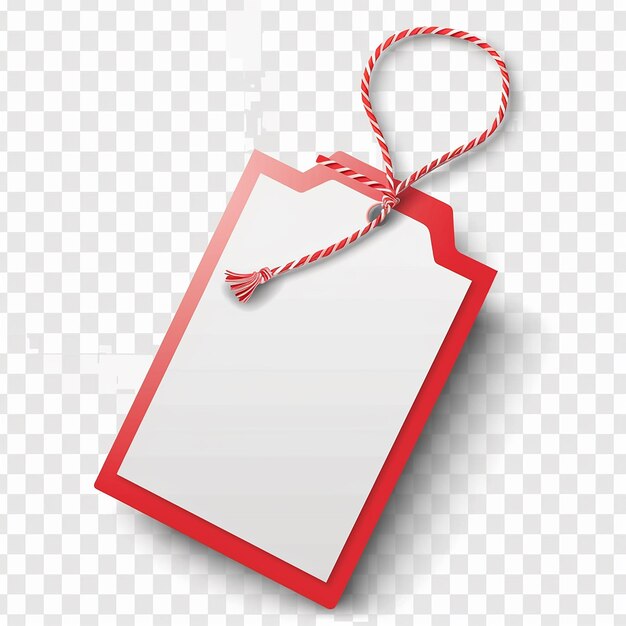 una carta rossa con un'etichetta bianca con un nastro rosso