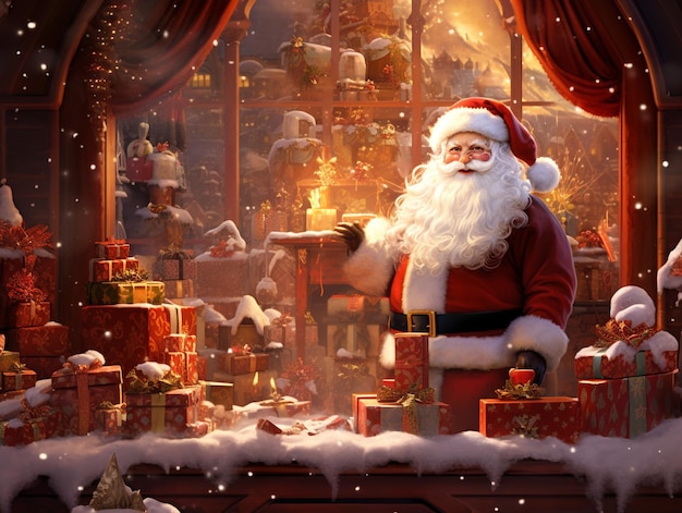 una cartolina di Natale con sopra un Babbo Natale